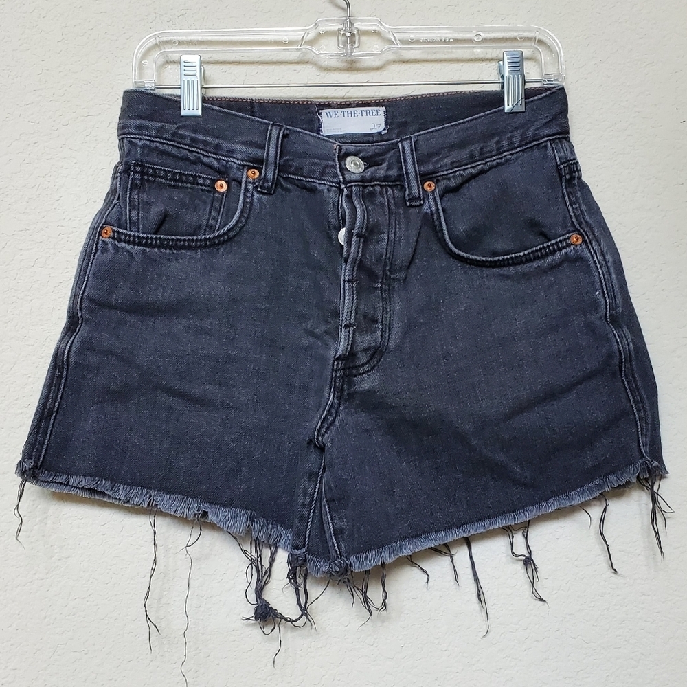 We The Free Charcoal Denim Button Fly Raw Hem Shorts. Size 27